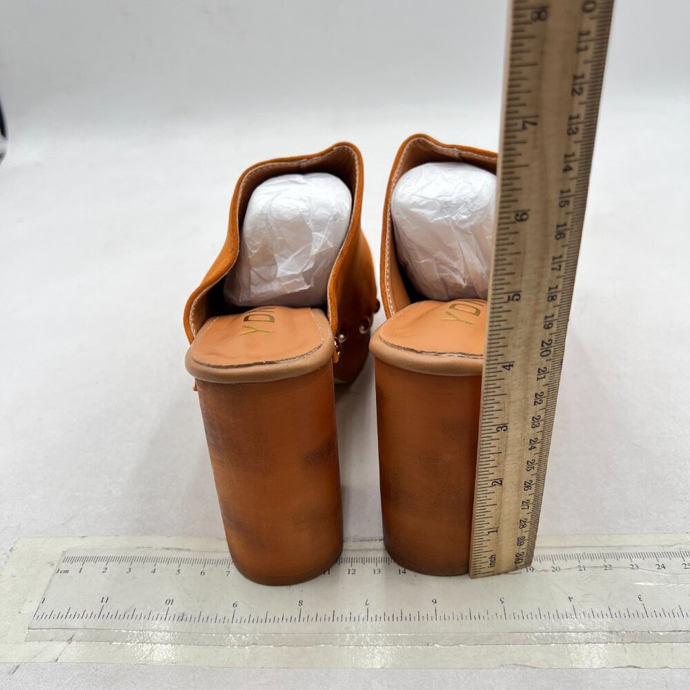 YDN Tan Brown Platform Slip On Clogs Mules Cork High Heel Round Toe Rivet Sandal - Picture 5 of 8